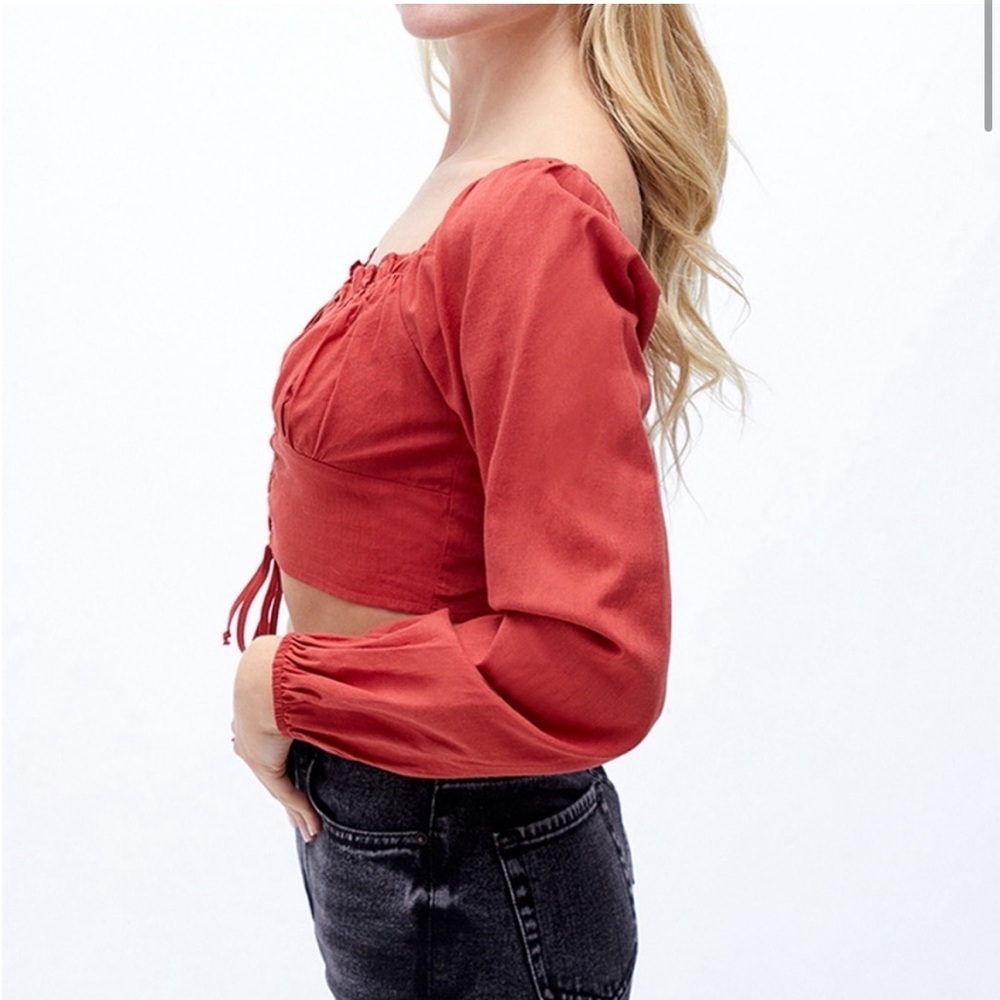 NWT PacSun/La Hearts Lace Up Long Sleeve Rust Boho Crop Top Size Medium - Picture 8 of 13